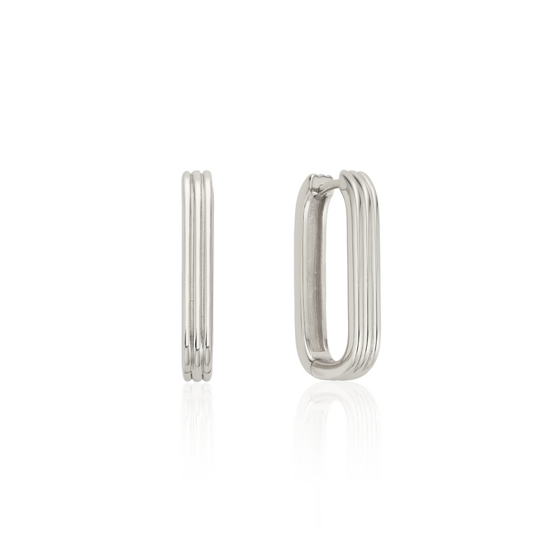Silver Large Ribbed Hoop Earrings