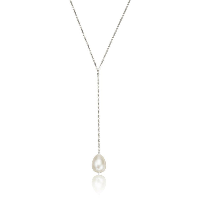 Solid White Gold Large Pearl Lariat Necklace