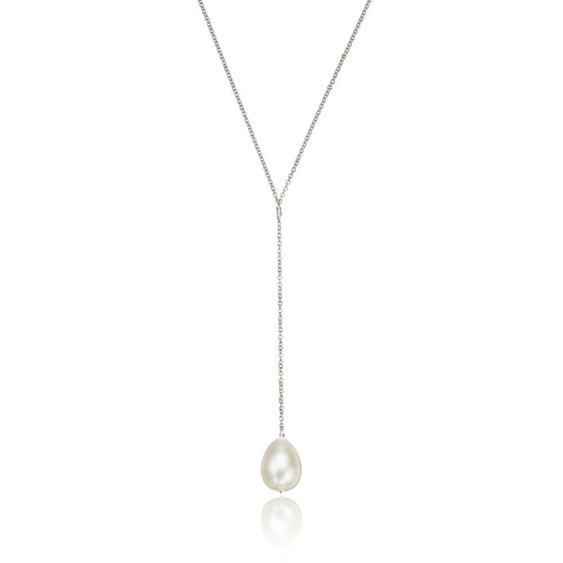 Silver Large Pearl Lariat Necklace