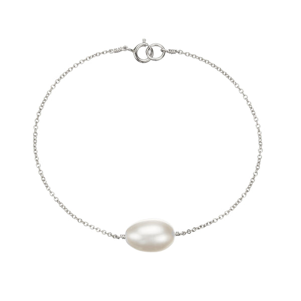 Solid White Gold Large Pearl Bracelet