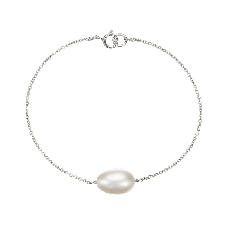 Solid White Gold Large Pearl Bracelet