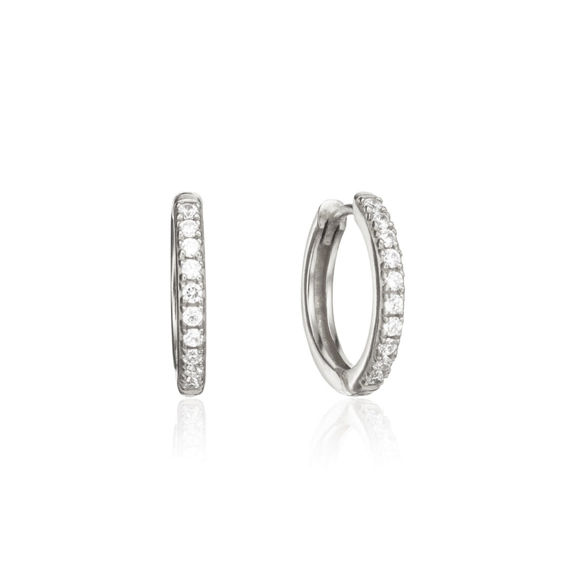 Silver Diamond Style Large Hoop Earrings