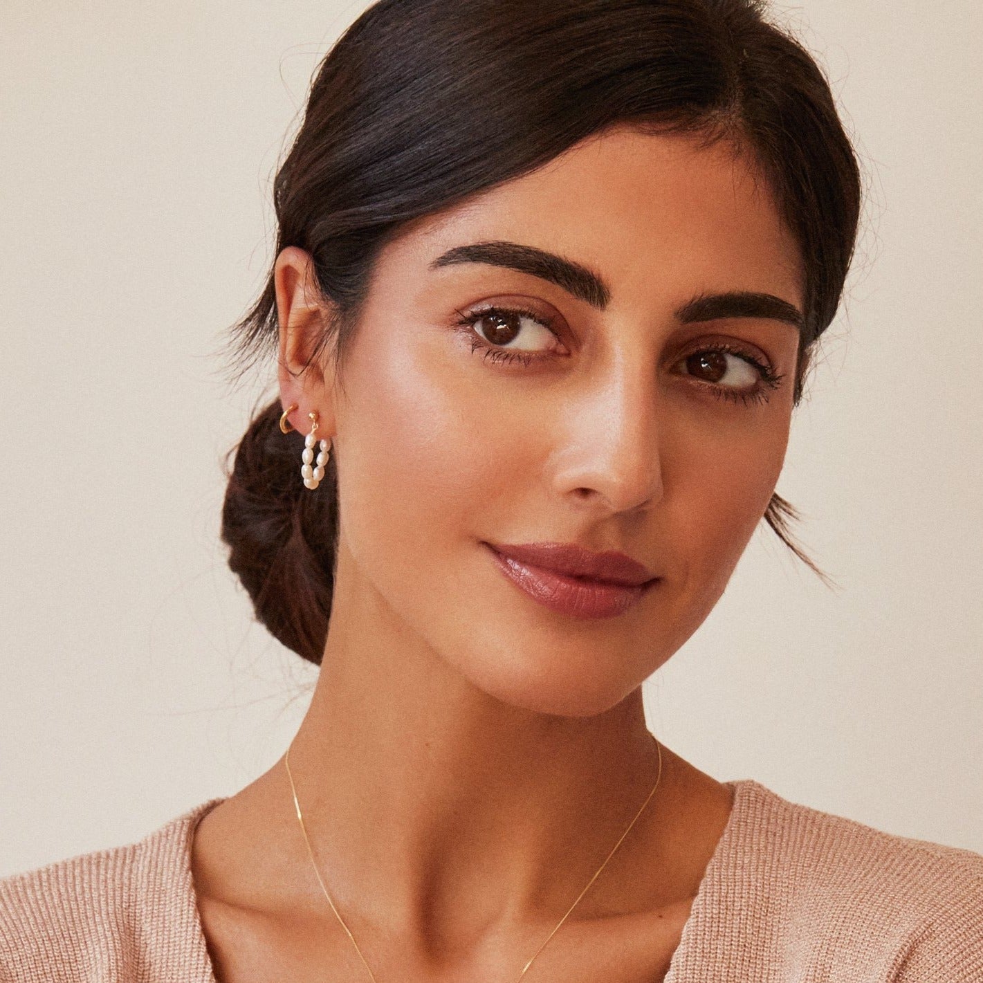 White Gold-Tone Pearl-Style Hoop Earrings