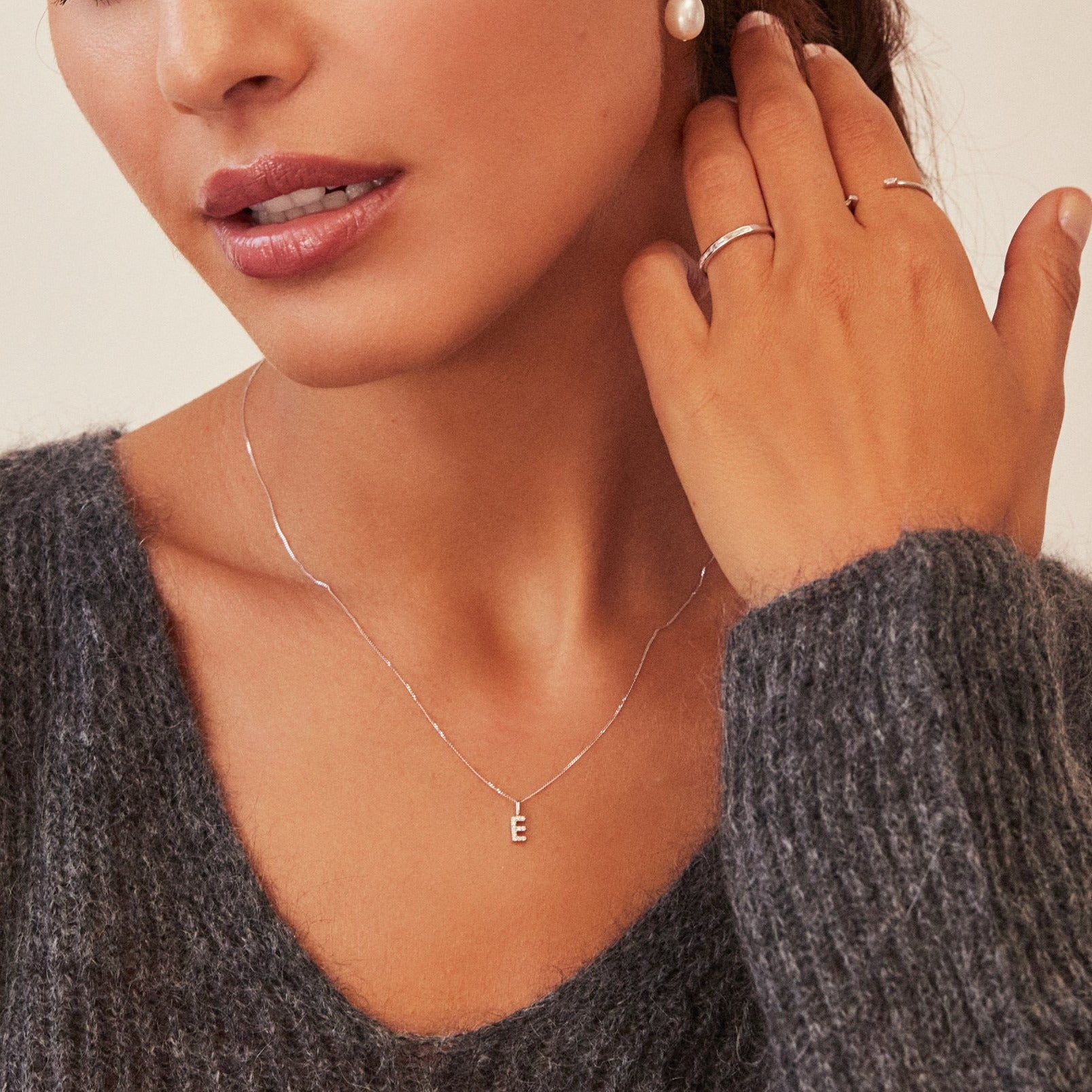 White Gold-Tone Crystal-Style Individual Initial Charm
