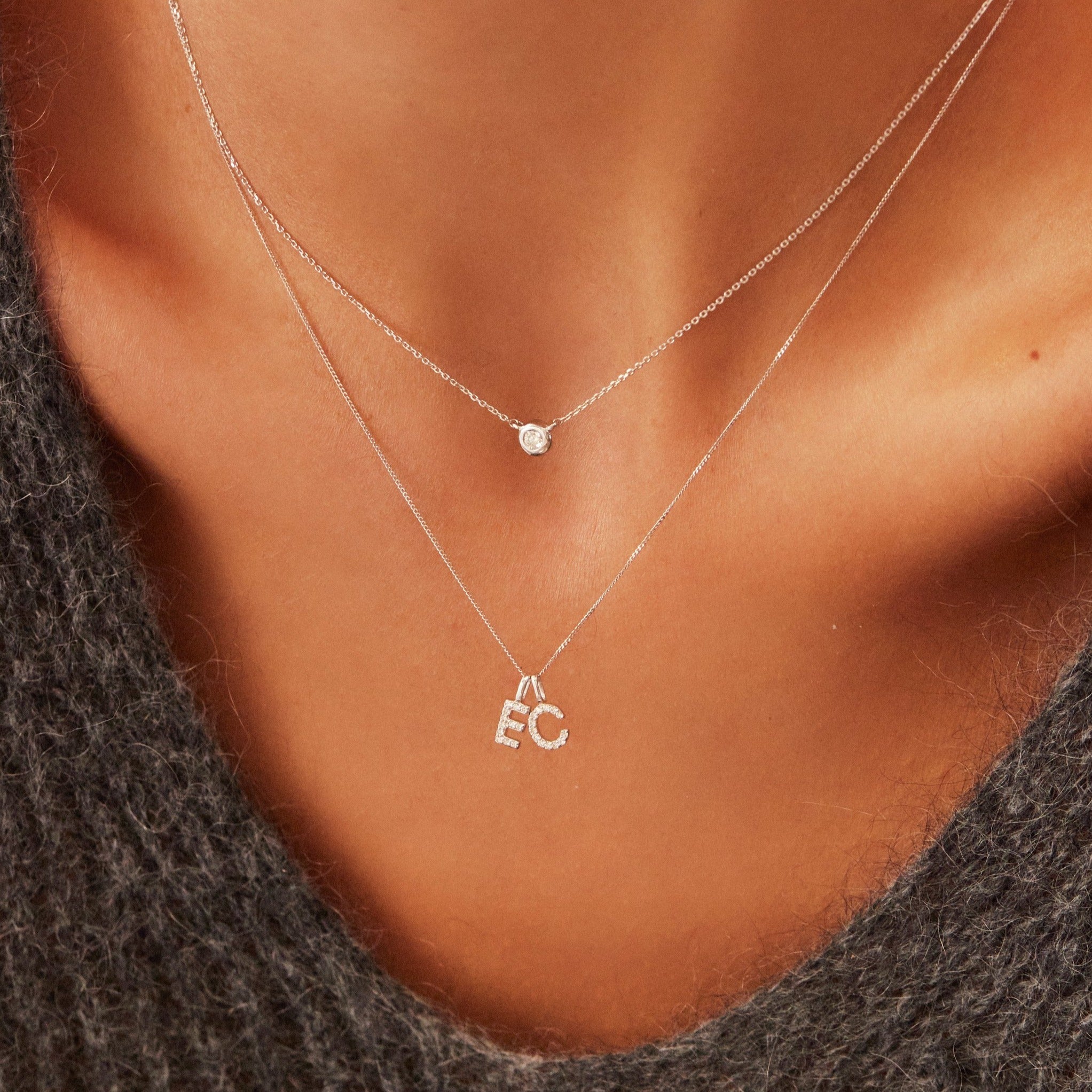 White Gold-Tone Crystal-Style Initial Letter Necklace
