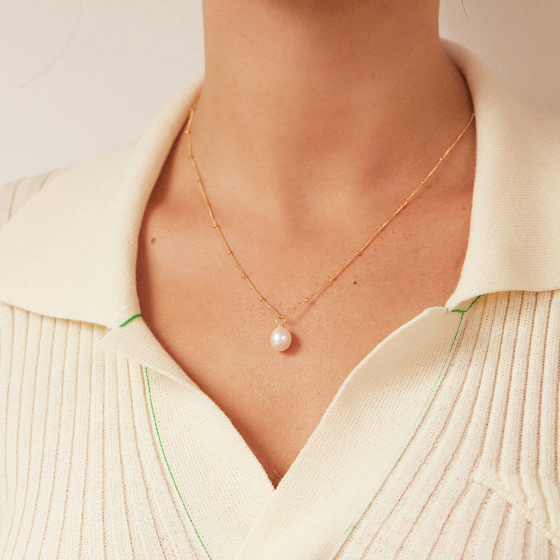 Rose Gold Large Pearl Satellite Necklace