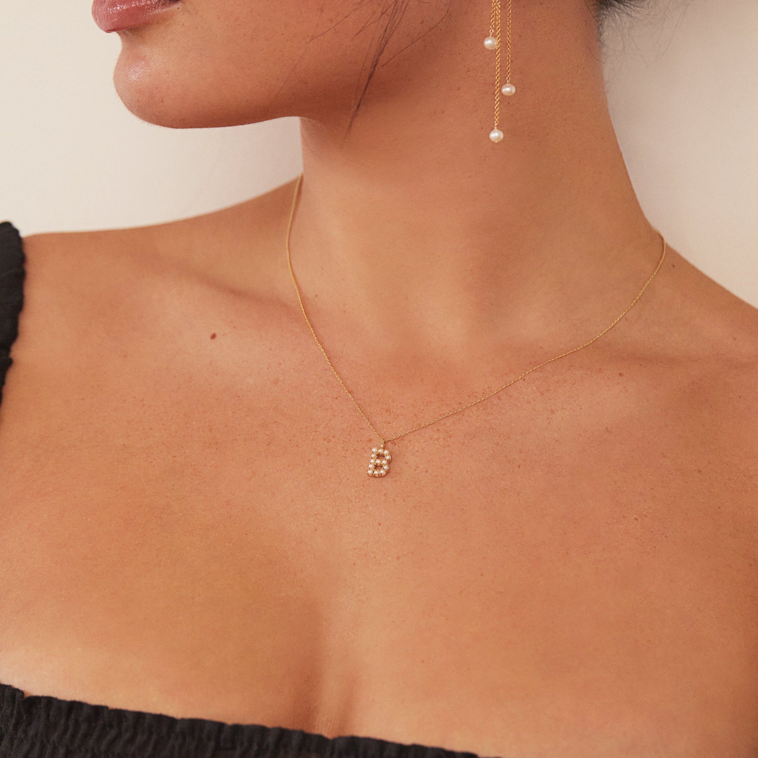 White Gold-Tone Pearl-Style Initial Letter Necklace