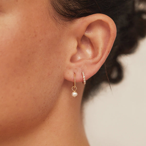 Silver Small Pearl Drop Hoop Earrings