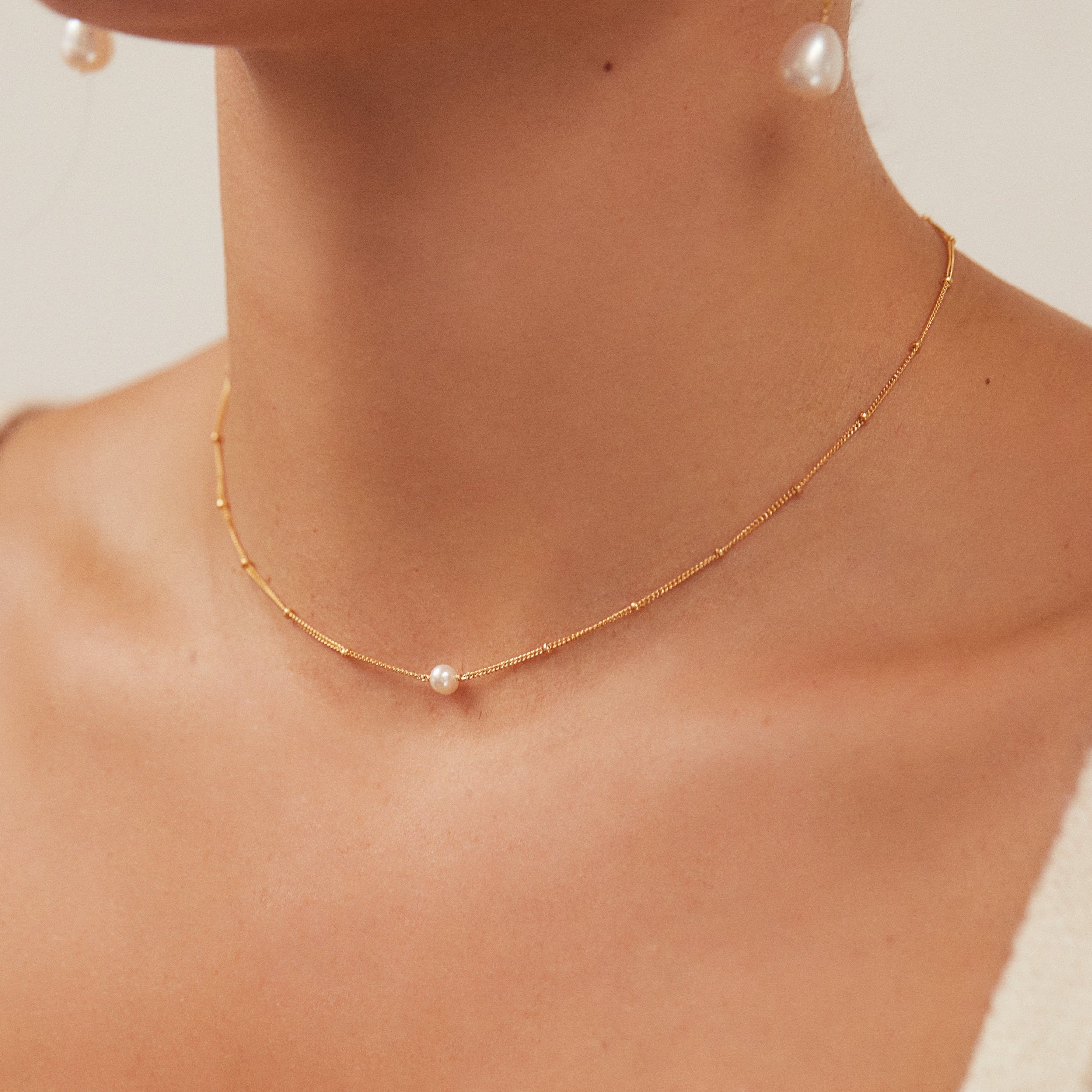 Rose Gold-Tone Satellite Single Pearl-Style Choker Necklace