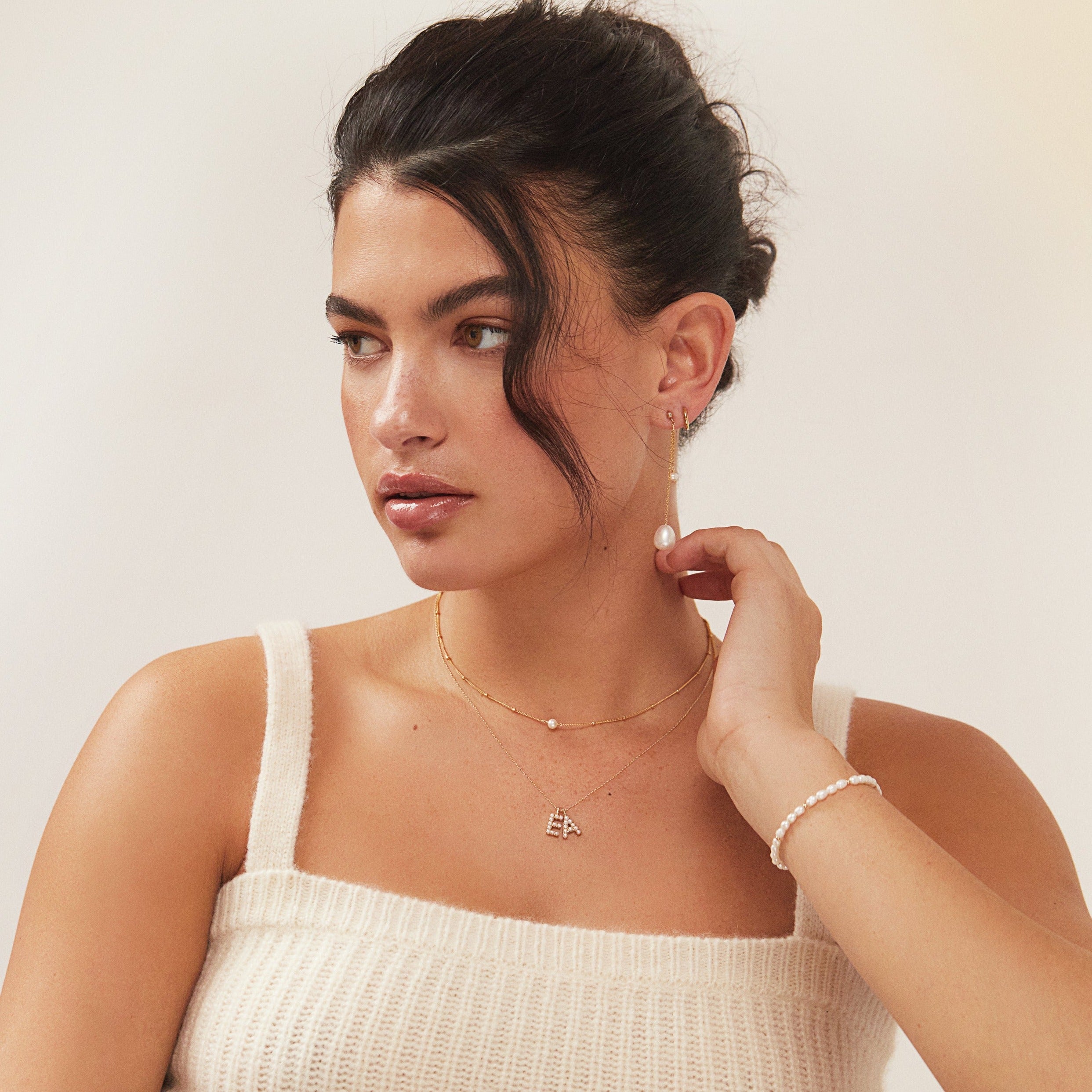 Gold-Tone Pearl-Style Initial Letter Necklace