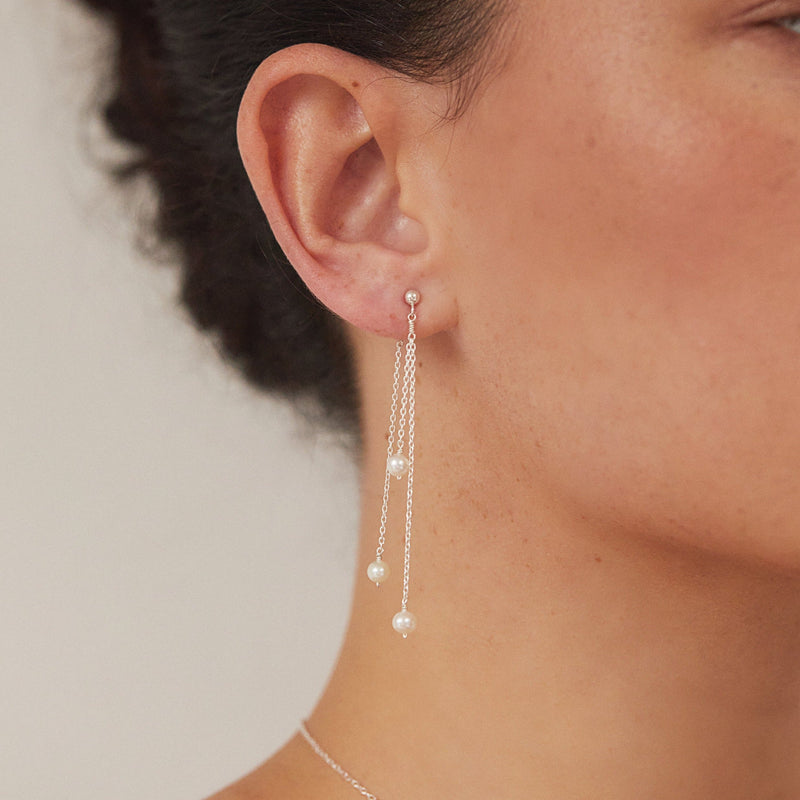 Silver Layered Pearl Drop Earrings