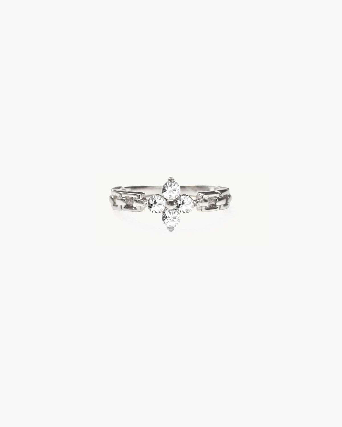 Lucky Clover Ring with Crystal-Style Accents in Silver-Tone