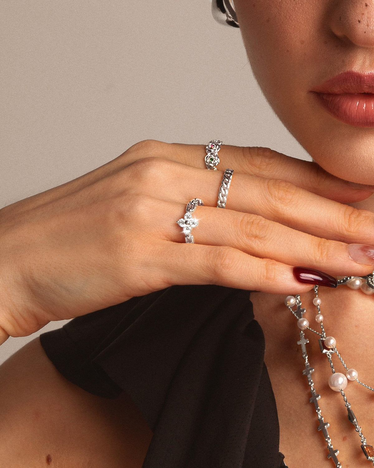 Lucky Clover Ring with Crystal-Style Accents in Silver-Tone