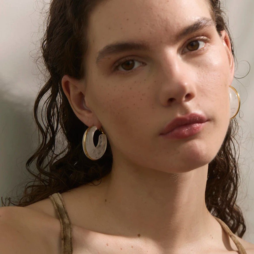Marble Glow Gold-Tone Resin Hoop Earrings