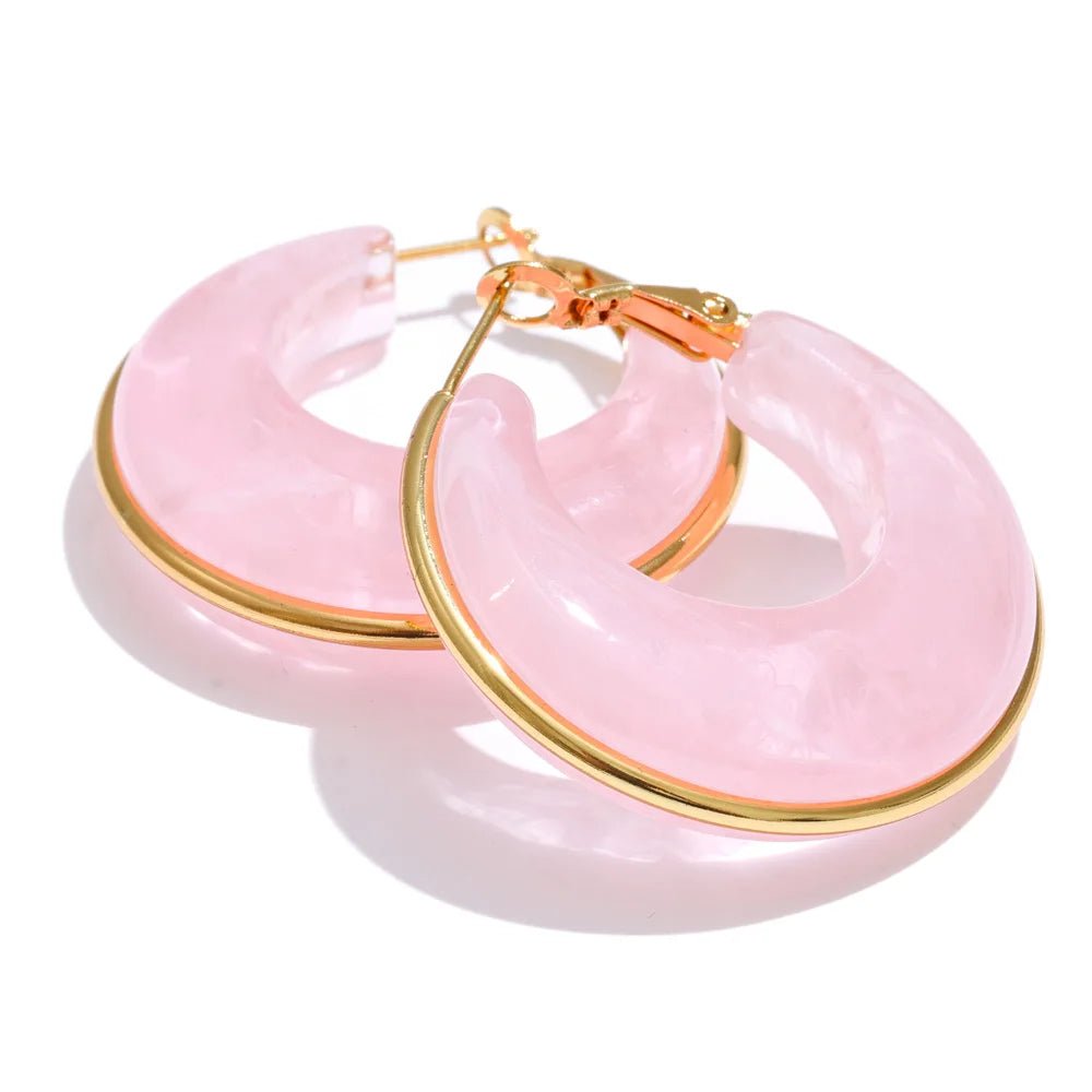 Marble Glow Gold-Tone Resin Hoop Earrings