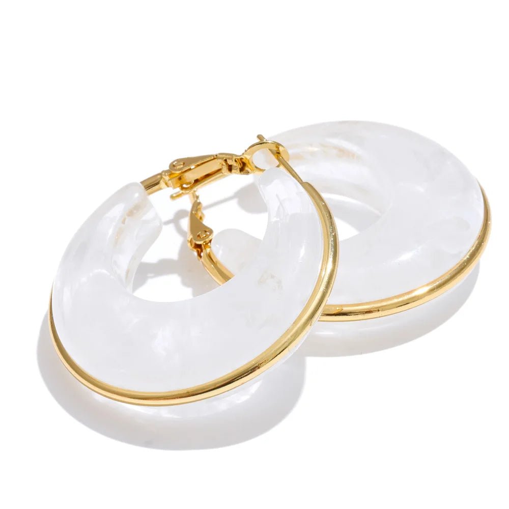 Marble Glow Gold-Tone Resin Hoop Earrings