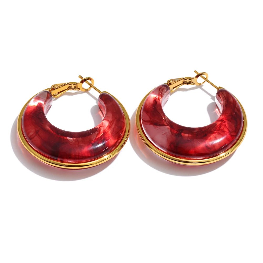 Marble Glow Gold-Tone Resin Hoop Earrings