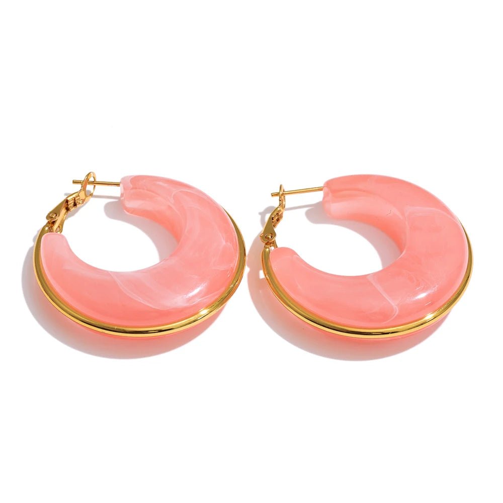 Marble Glow Gold-Tone Resin Hoop Earrings