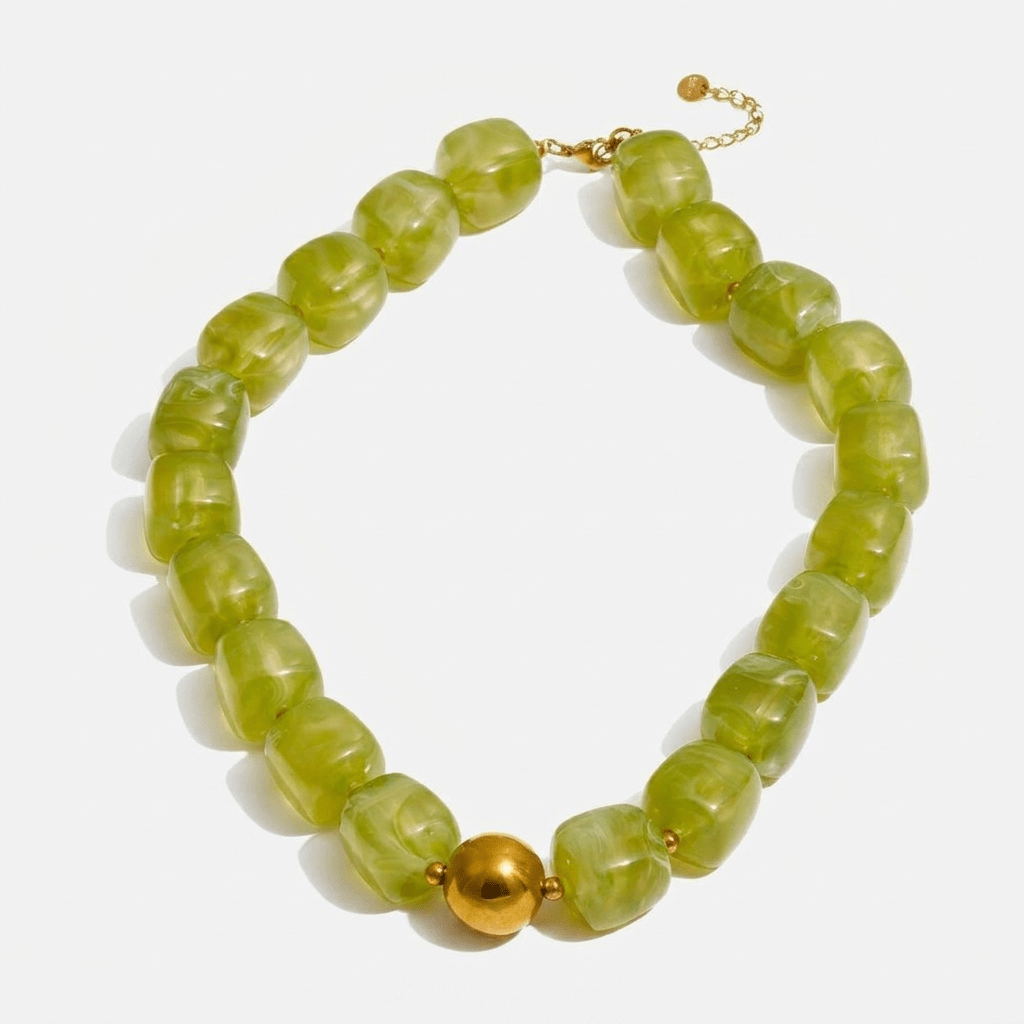 Marble Glow Marbled Bead Statement Necklace with Gold-Tone Accent