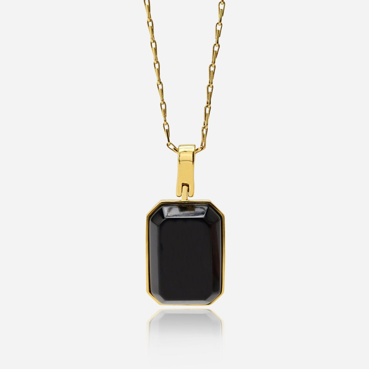 Marique Black Stone-Style Pendant Necklace in Gold-Tone