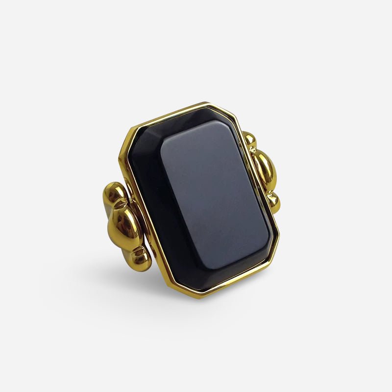 Marique Vintage Black Agate-Style Statement Ring in Gold-Tone