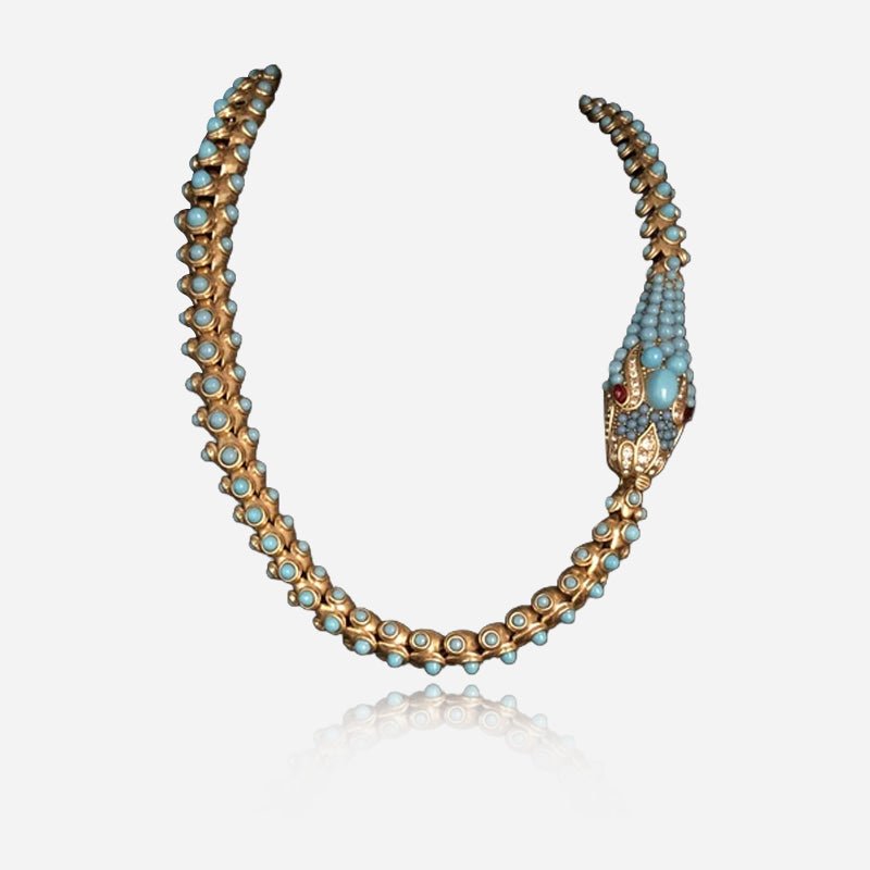 Nile Serpent Crystal-Style Beaded Statement Necklace