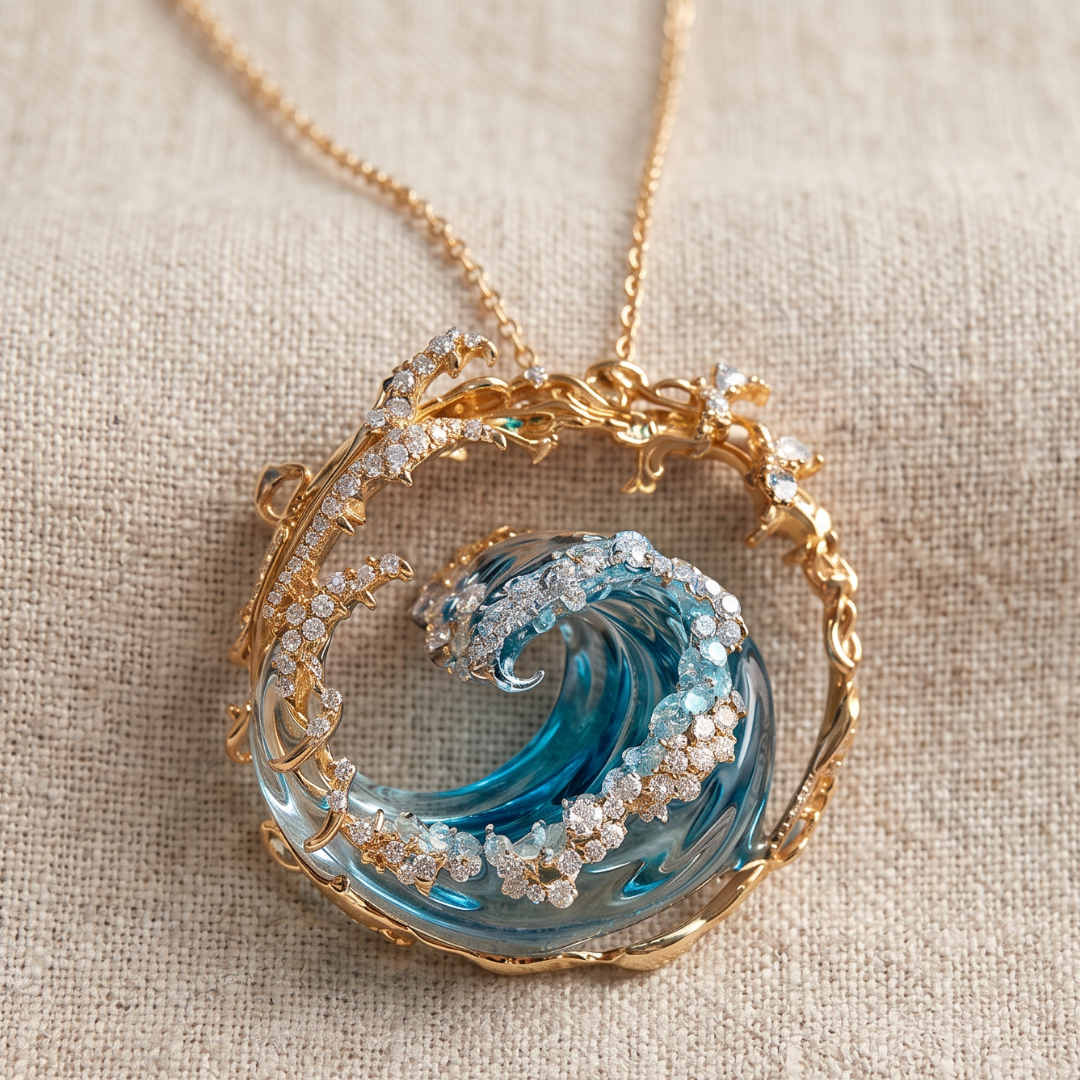 Ocean Wave Gold-Tone Crystal-Style Pendant Necklace