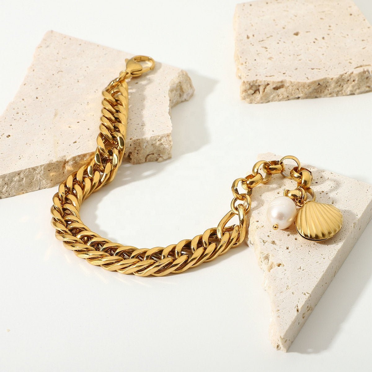 Ocean Whisper Pearl-Style Shell Charm Chain Bracelet