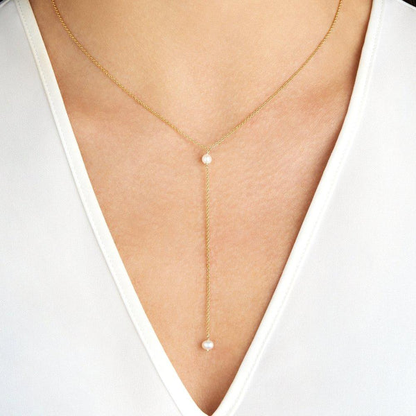 Rose Gold Pearl Lariat Necklace