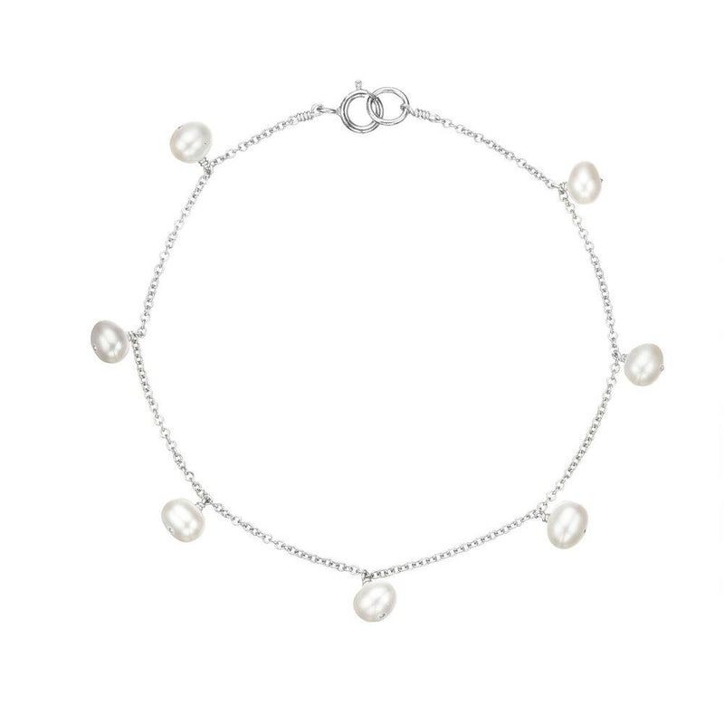 Solid White Gold Pearl Drop Bracelet