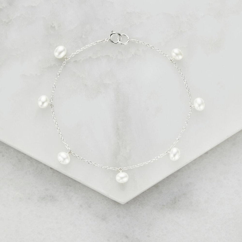 Solid White Gold Pearl Drop Bracelet