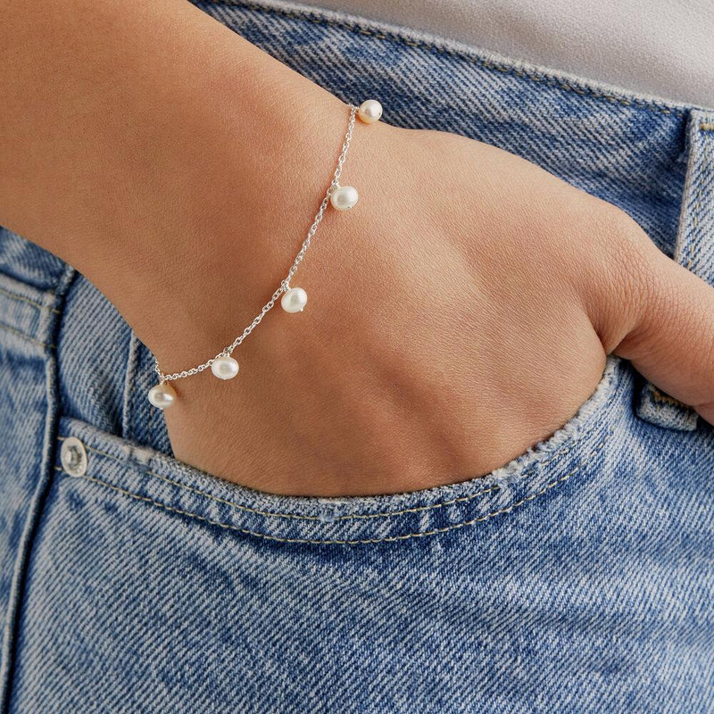 Solid White Gold Pearl Drop Bracelet