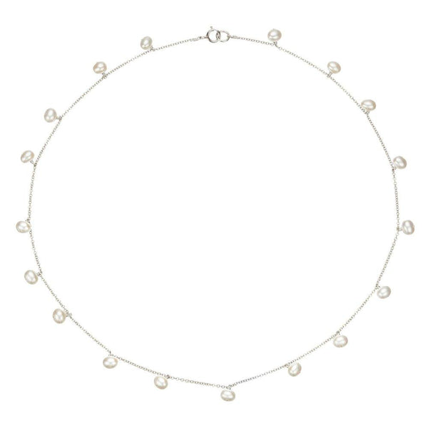 Solid White Gold Pearl Drop Choker