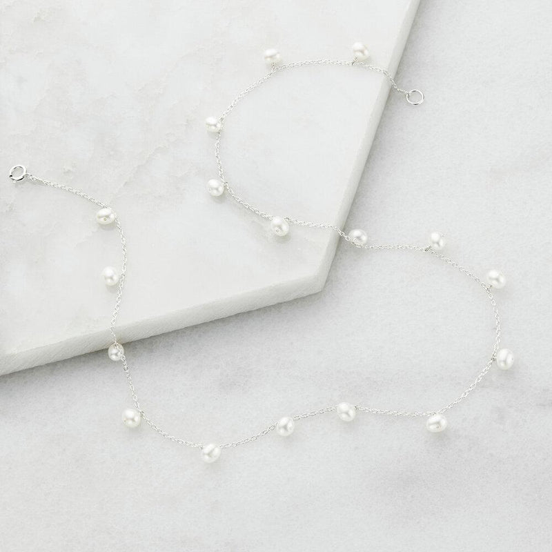 Solid White Gold Pearl Drop Choker
