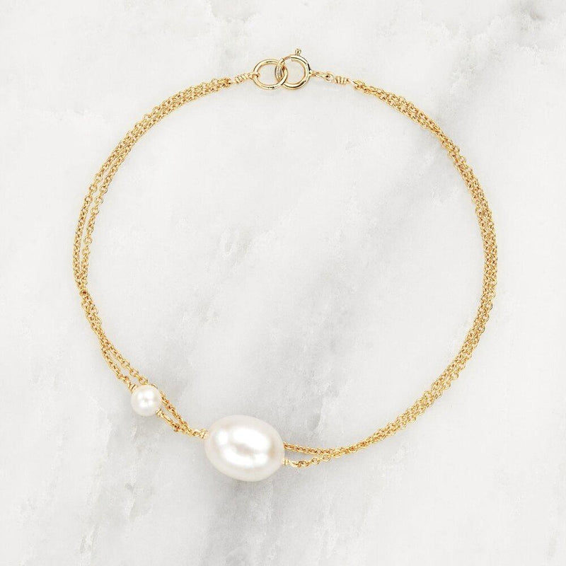 Rose Gold Layered Large and Small Pearl Bracelet