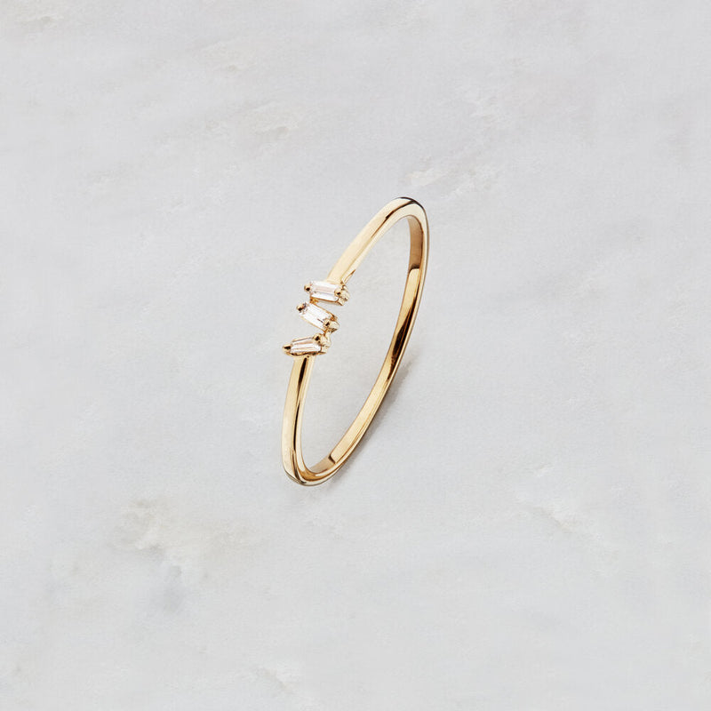 Gold Diamond Style Three Baguette Ring