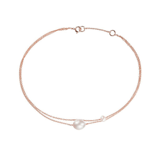 Rose Gold Layered Large and Small Pearl Anklet