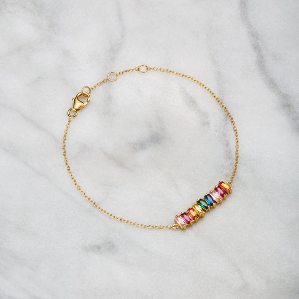Gold Rainbow Gemstone Cluster Bracelet
