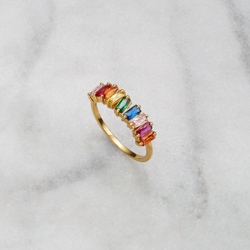 Gold Rainbow Gemstone Cluster Ring