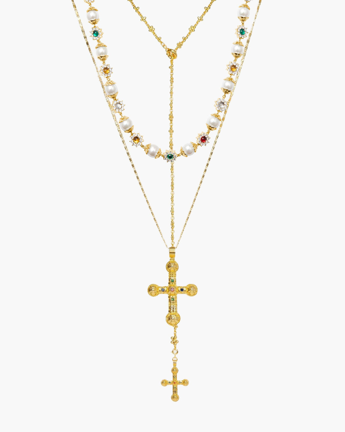 Rebel Renaissance Cross Necklace Set in Silver-Tone with Crystal-Style Accents