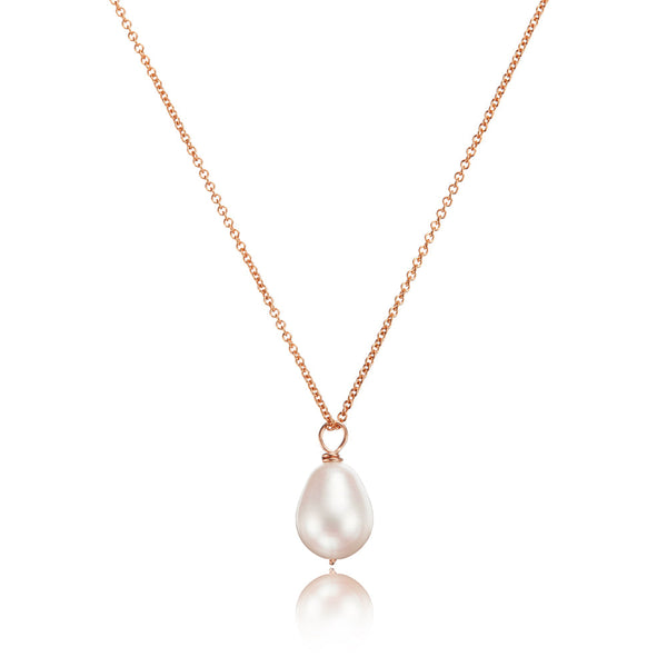 Rose Gold Large Single Pearl Necklace