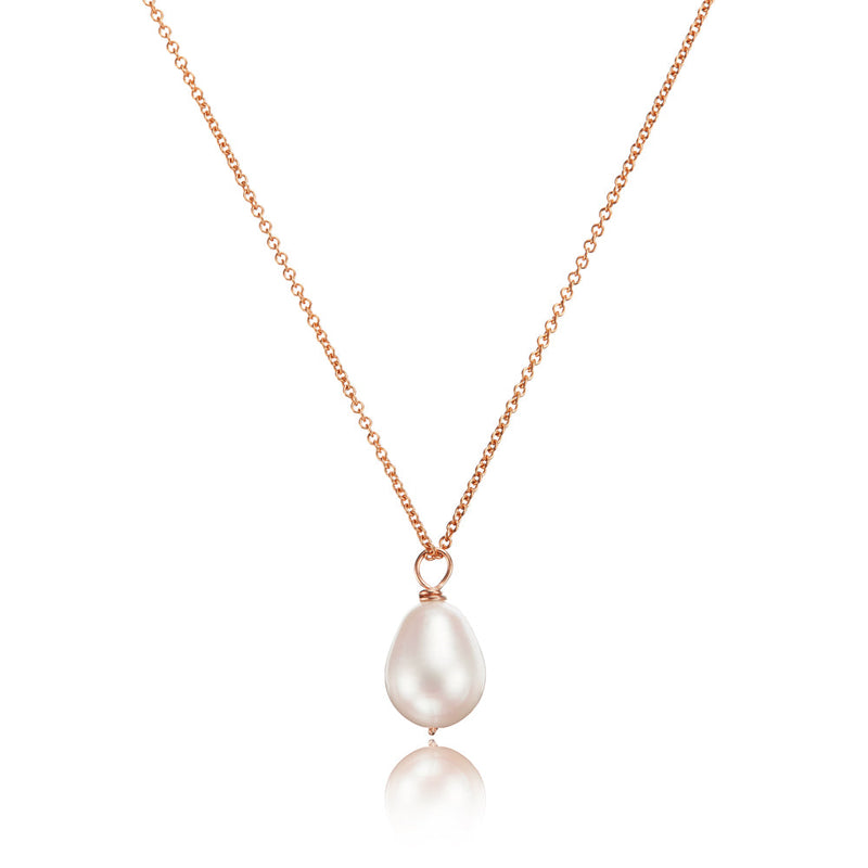 Rose Gold Large Single Pearl Necklace