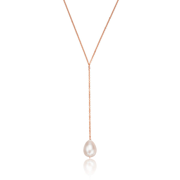 Rose Gold Large Pearl Lariat Necklace