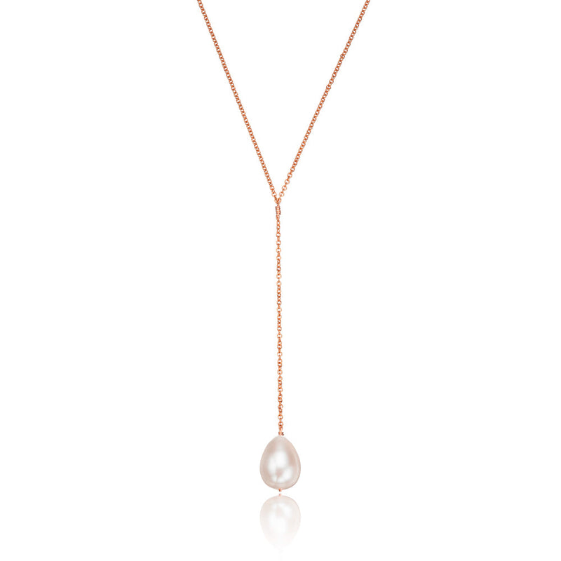Rose Gold Large Pearl Lariat Necklace
