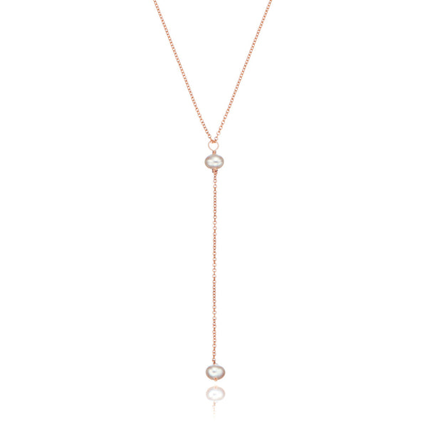 Rose Gold Pearl Lariat Necklace