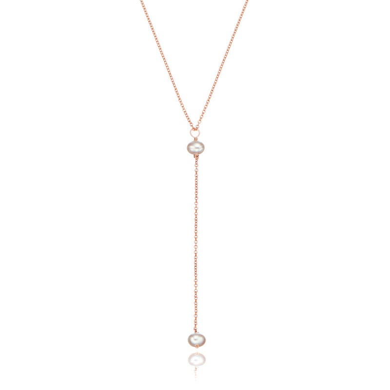 Rose Gold Pearl Lariat Necklace