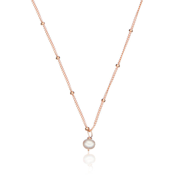 Rose Gold Single Pearl Satellite Necklace