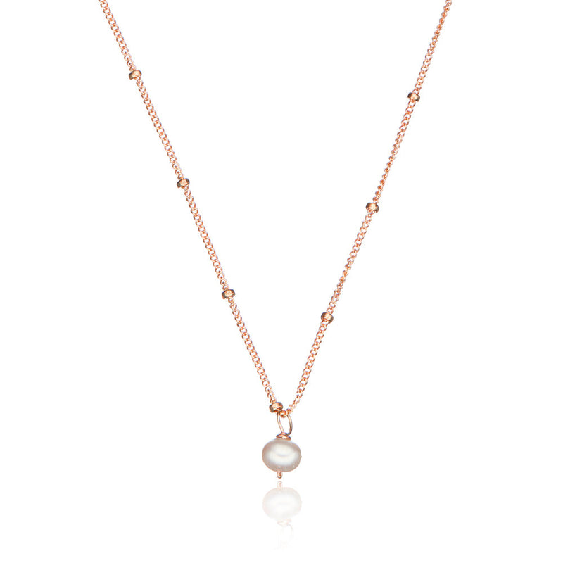 Rose Gold Single Pearl Satellite Necklace