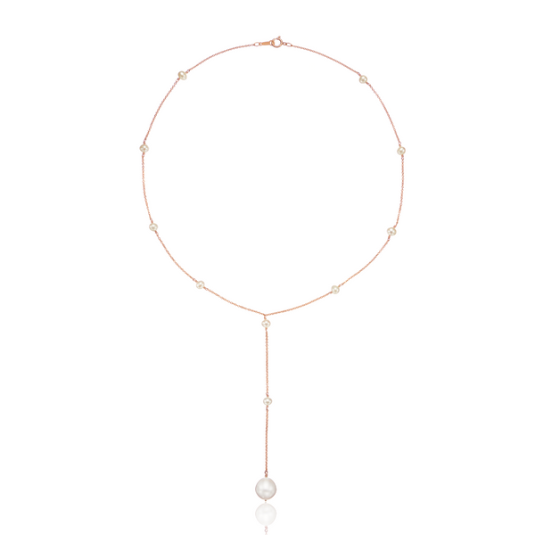 Rose Gold Multi Pearl Lariat Necklace