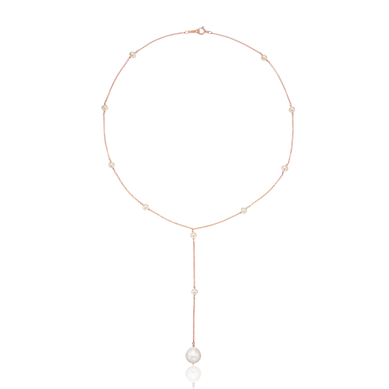 Rose Gold Multi Pearl Lariat Necklace